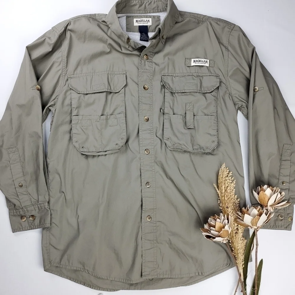 New Magellan Mens Cache Green Outdoor Shirt Med